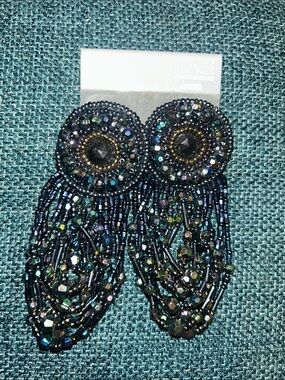 Vintage 80’s Iridescent Black Beaded Fringe Earrings